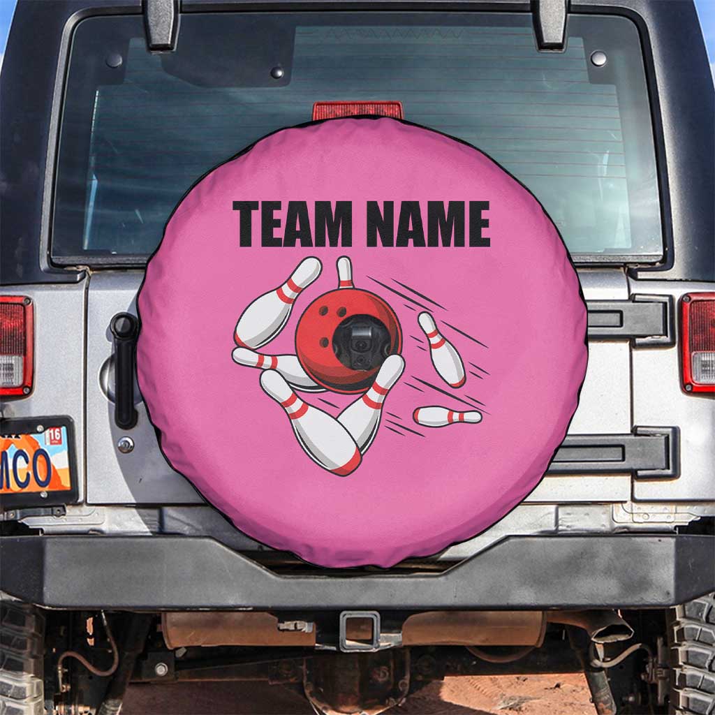 Pink and Black Bowling Spare Tire Cover Design with Red Ball and Pins and Custom Team Name Graphic - Wonder Print Shop