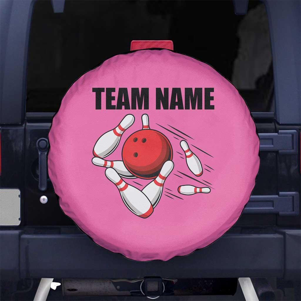 Pink and Black Bowling Spare Tire Cover Design with Red Ball and Pins and Custom Team Name Graphic - Wonder Print Shop
