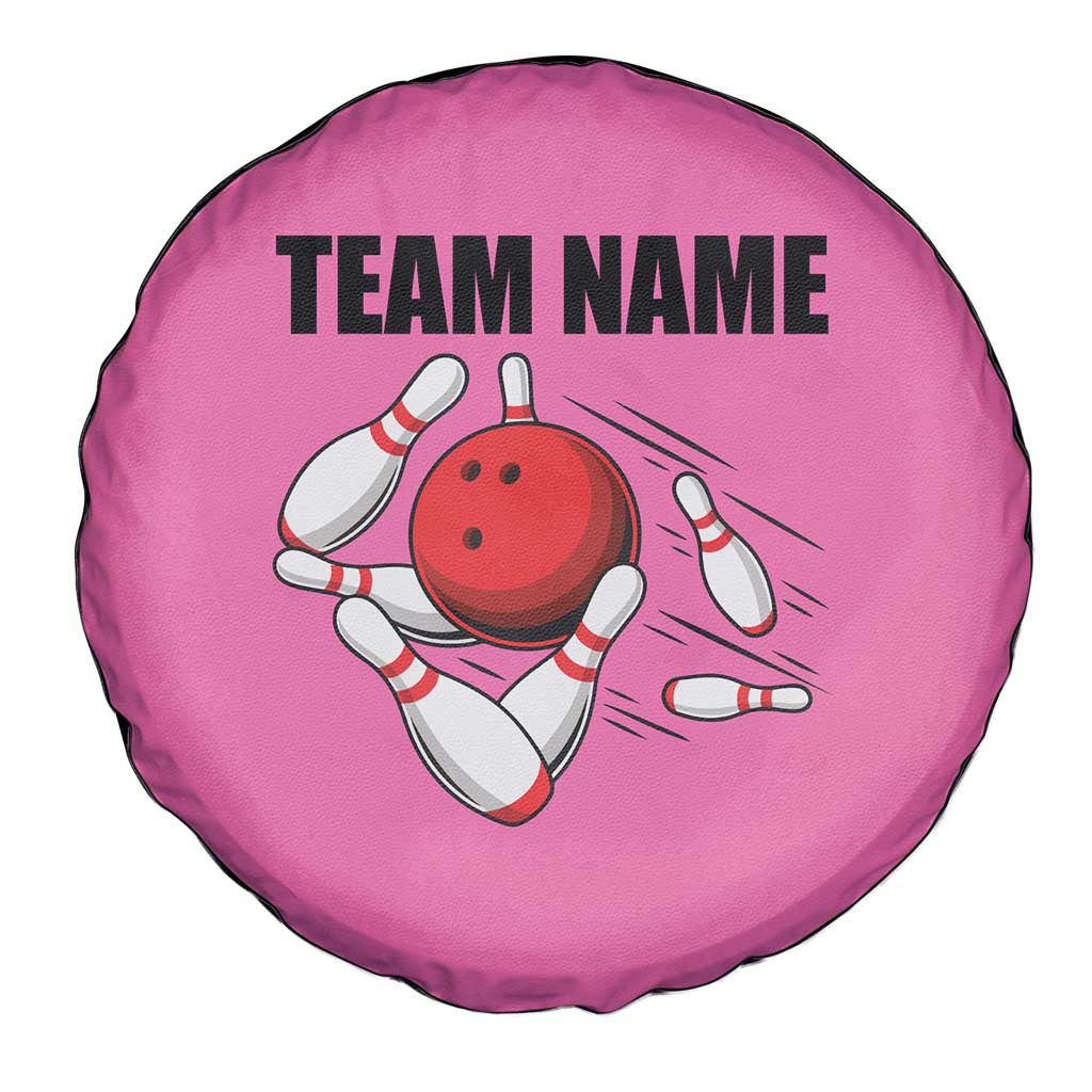 Pink and Black Bowling Spare Tire Cover Design with Red Ball and Pins and Custom Team Name Graphic - Wonder Print Shop