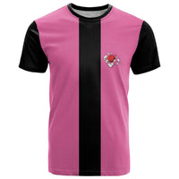 Pink and Black Bowling T Shirt Design with Red Ball and Pins and Custom Team Name Graphic - Wonder Print Shop