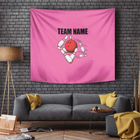 Pink and Black Bowling Tapestry Design with Red Ball and Pins and Custom Team Name Graphic - Wonder Print Shop