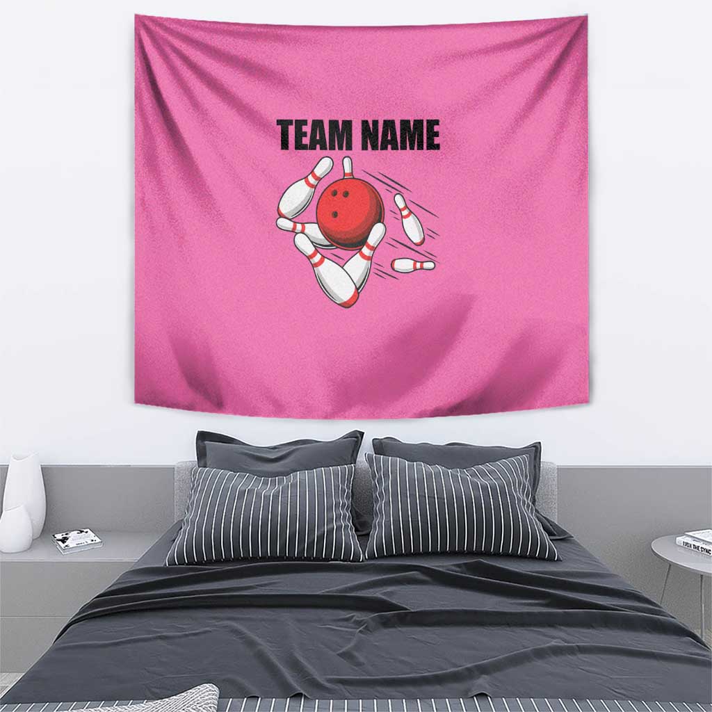 Pink and Black Bowling Tapestry Design with Red Ball and Pins and Custom Team Name Graphic - Wonder Print Shop