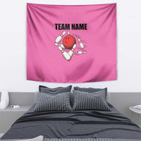 Pink and Black Bowling Tapestry Design with Red Ball and Pins and Custom Team Name Graphic - Wonder Print Shop