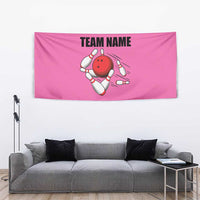 Pink and Black Bowling Tapestry Design with Red Ball and Pins and Custom Team Name Graphic - Wonder Print Shop