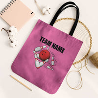 Pink and Black Bowling Tote Bag Design with Red Ball and Pins and Custom Team Name Graphic - Wonder Print Shop
