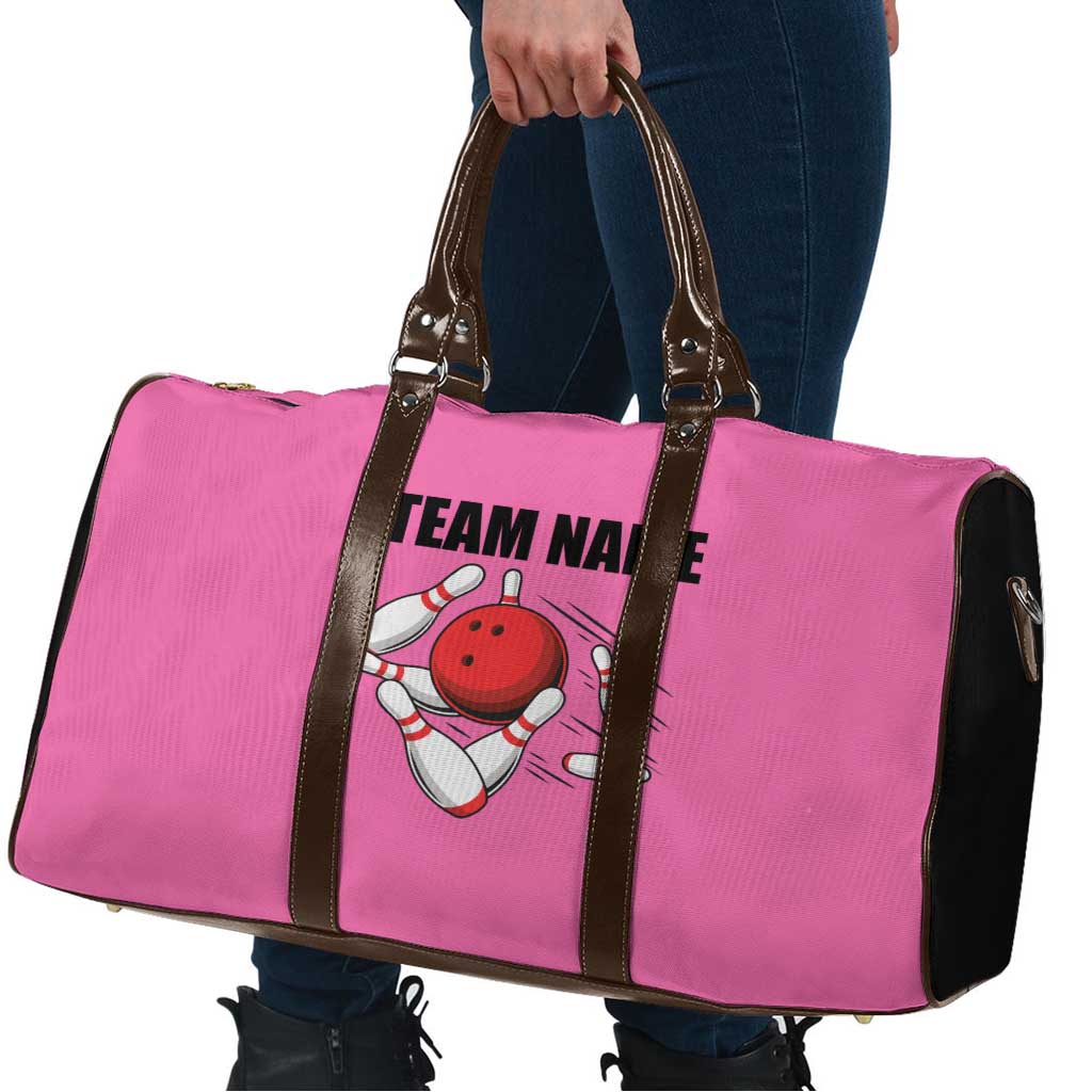 Pink and Black Bowling Travel Bag Design with Red Ball and Pins and Custom Team Name Graphic - Wonder Print Shop