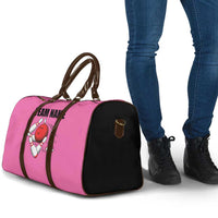 Pink and Black Bowling Travel Bag Design with Red Ball and Pins and Custom Team Name Graphic - Wonder Print Shop