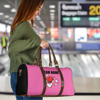 Pink and Black Bowling Travel Bag Design with Red Ball and Pins and Custom Team Name Graphic - Wonder Print Shop