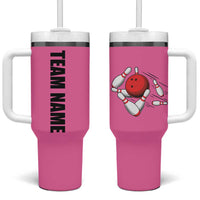 Pink and Black Bowling Tumbler With Handle Design with Red Ball and Pins and Custom Team Name Graphic - Wonder Print Shop