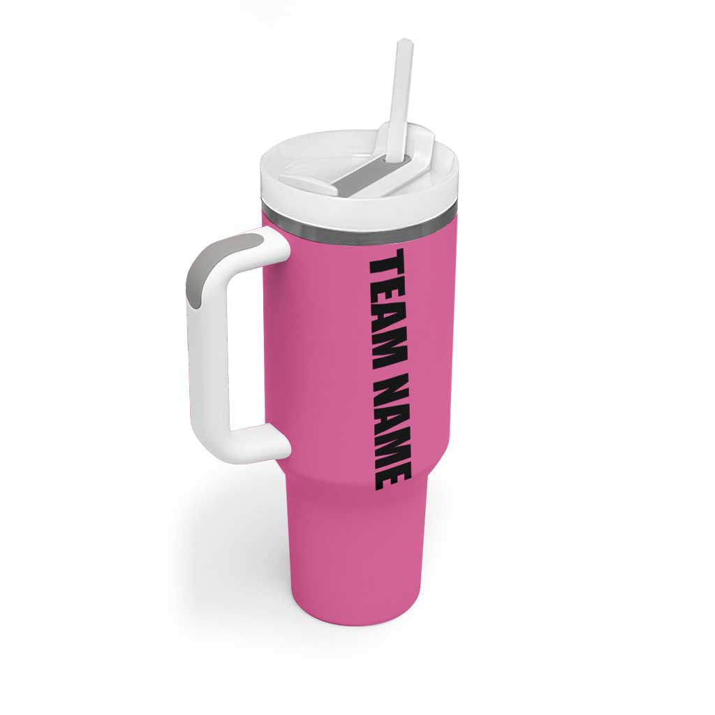 Pink and Black Bowling Tumbler With Handle Design with Red Ball and Pins and Custom Team Name Graphic - Wonder Print Shop