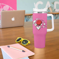 Pink and Black Bowling Tumbler With Handle Design with Red Ball and Pins and Custom Team Name Graphic - Wonder Print Shop