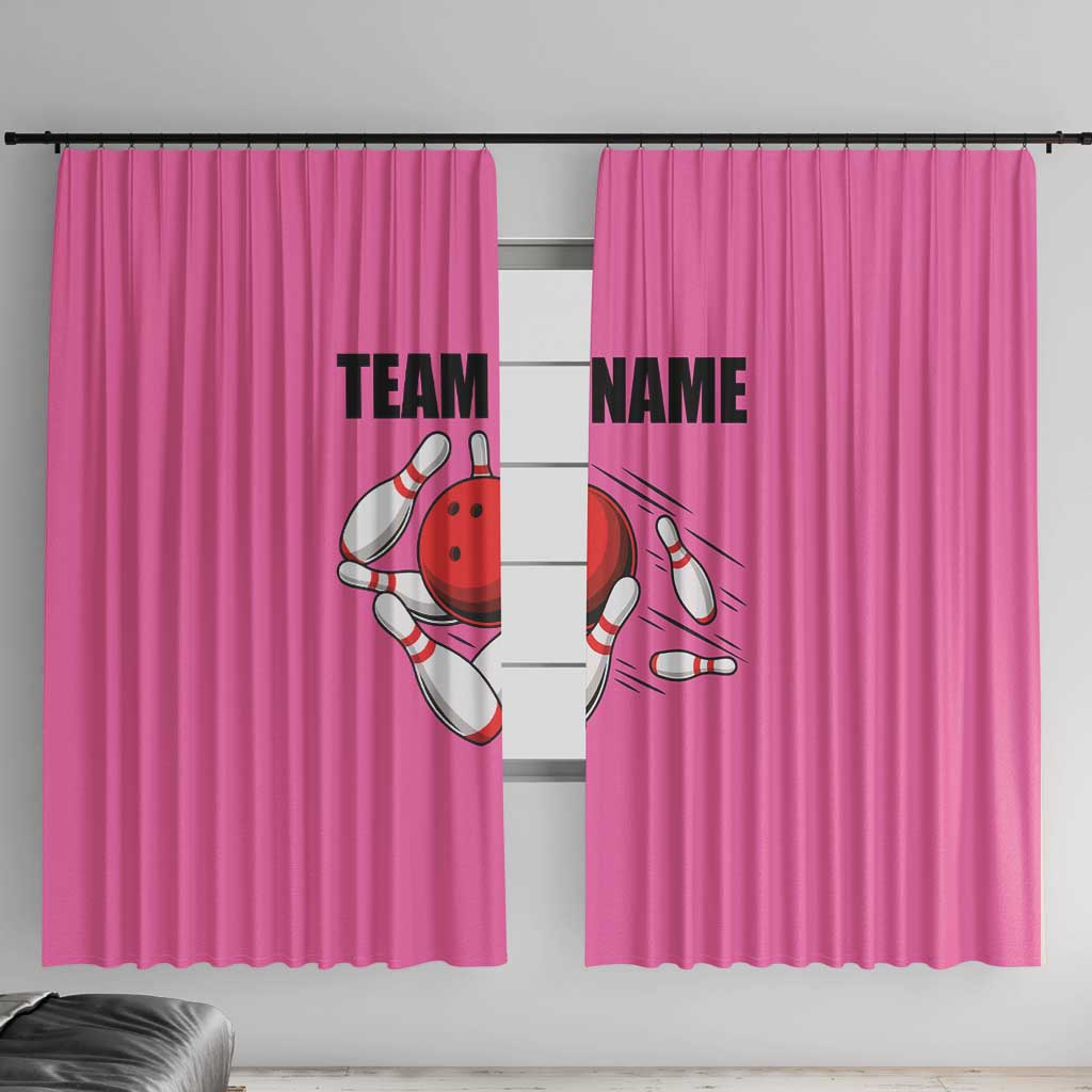 Pink and Black Bowling Window Curtain Design with Red Ball and Pins and Custom Team Name Graphic - Wonder Print Shop