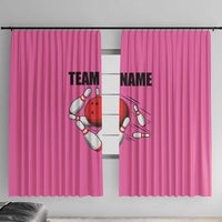 Pink and Black Bowling Window Curtain Design with Red Ball and Pins and Custom Team Name Graphic - Wonder Print Shop