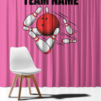 Pink and Black Bowling Window Curtain Design with Red Ball and Pins and Custom Team Name Graphic - Wonder Print Shop