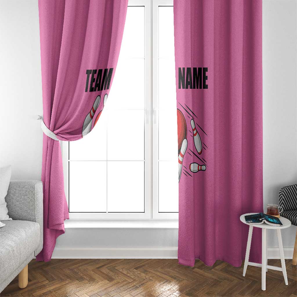 Pink and Black Bowling Window Curtain Design with Red Ball and Pins and Custom Team Name Graphic - Wonder Print Shop