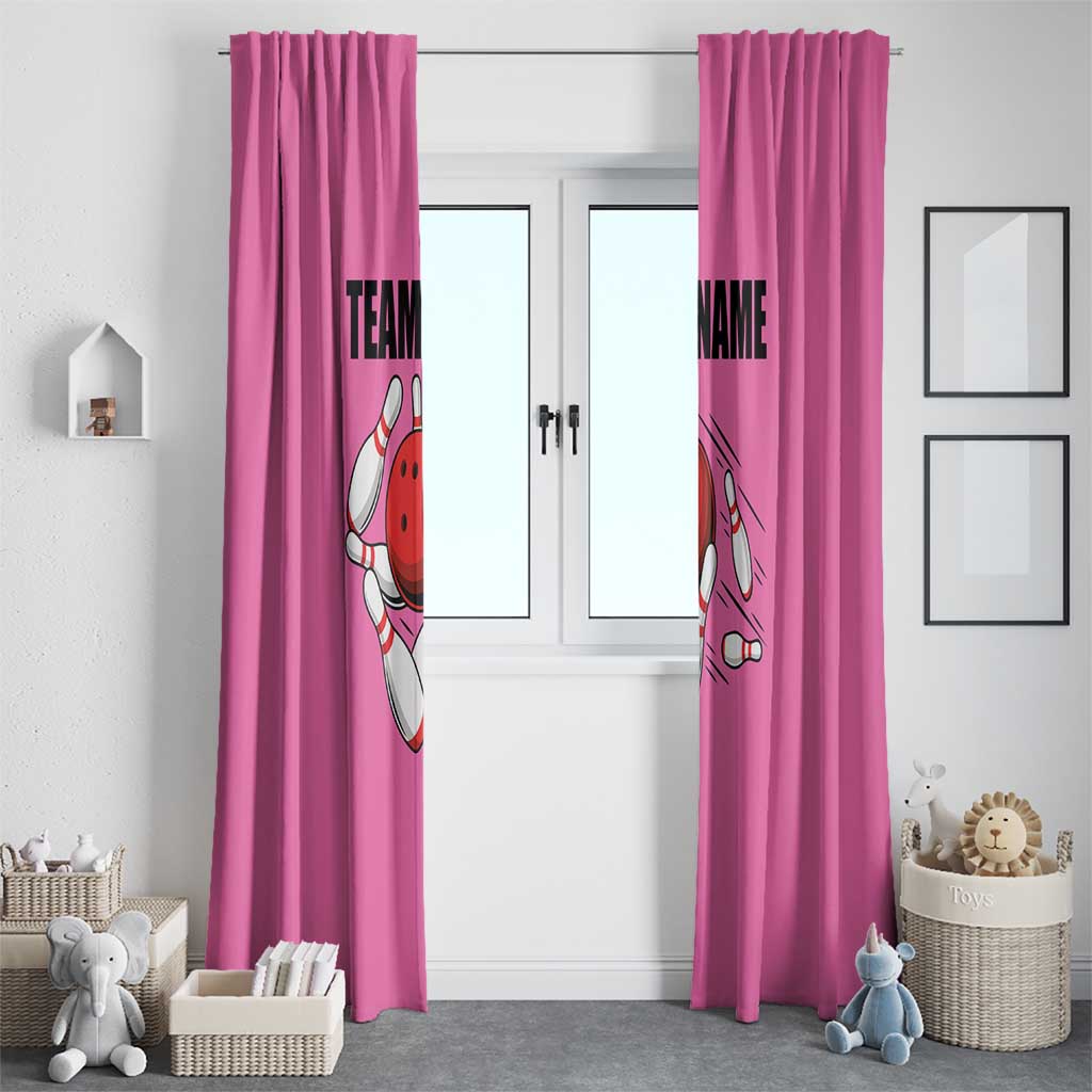 Pink and Black Bowling Window Curtain Design with Red Ball and Pins and Custom Team Name Graphic - Wonder Print Shop