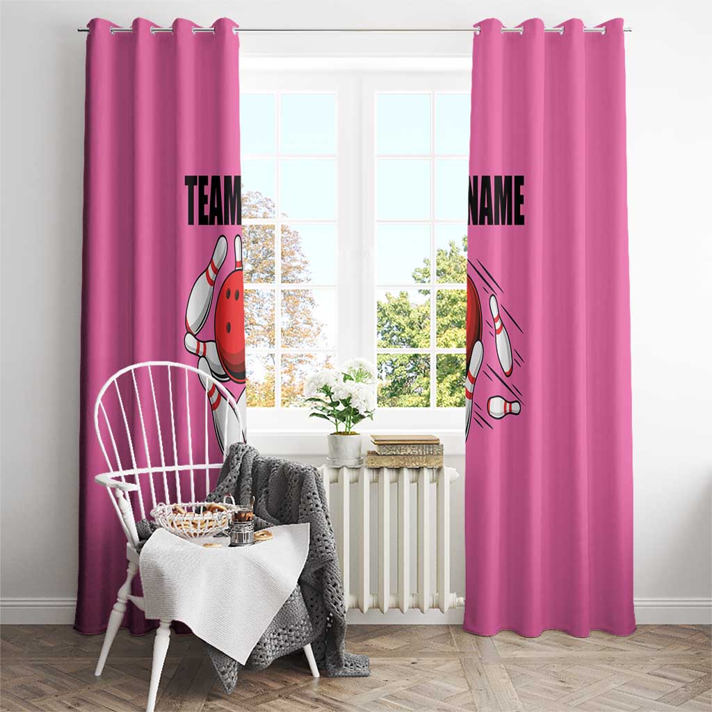 Pink and Black Bowling Window Curtain Design with Red Ball and Pins and Custom Team Name Graphic - Wonder Print Shop