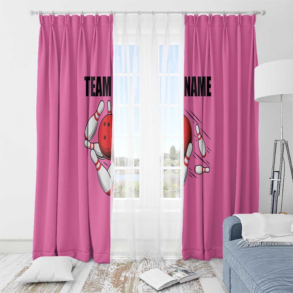 Pink and Black Bowling Window Curtain Design with Red Ball and Pins and Custom Team Name Graphic - Wonder Print Shop
