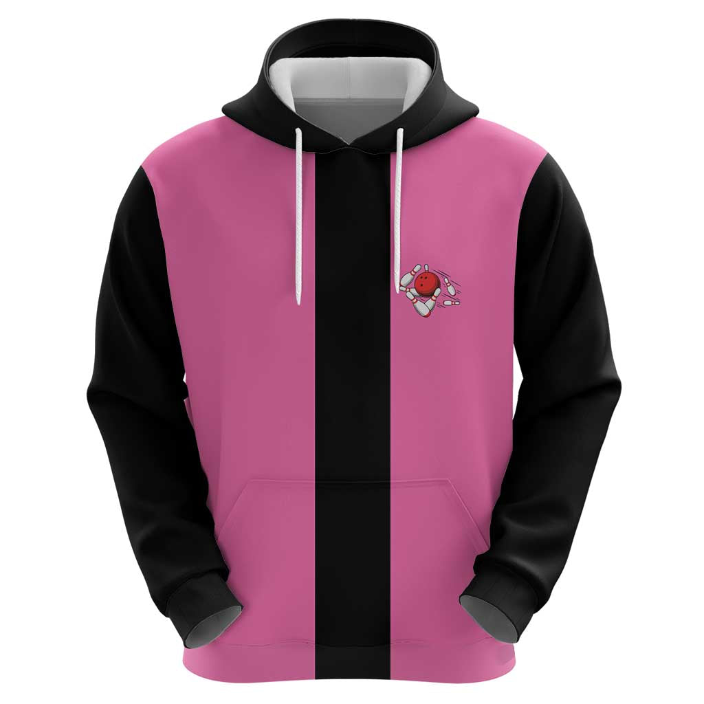 Pink and Black Bowling Zip Hoodie Design with Red Ball and Pins and Custom Team Name Graphic - Wonder Print Shop