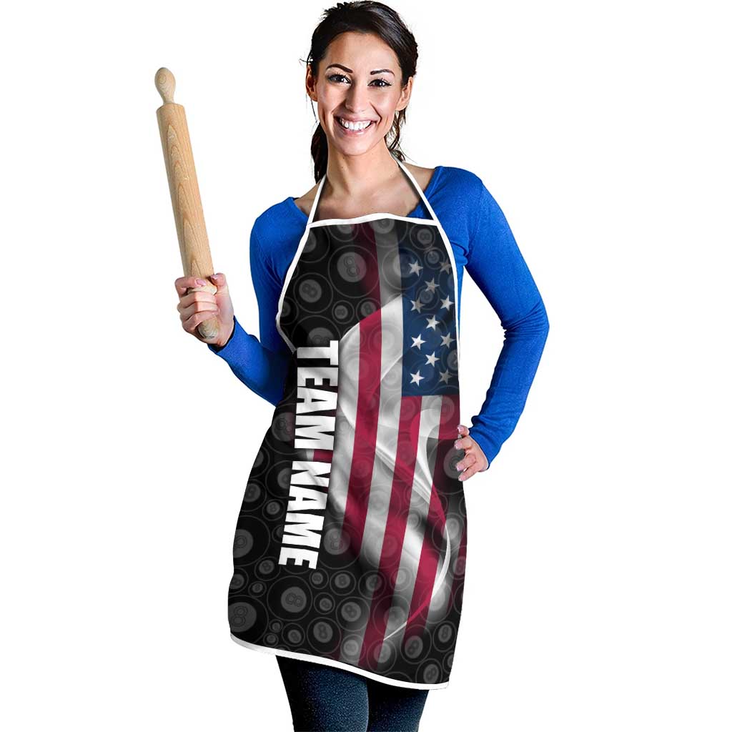 American Flag Bowling Ball and Pins Graphic Apron with Black Patterned Background and Custom Team Name Design - Wonder Print Shop