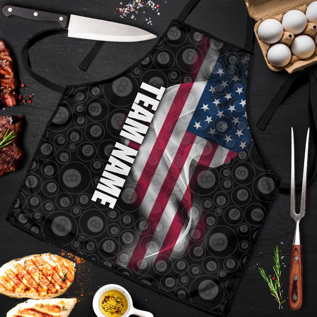 American Flag Bowling Ball and Pins Graphic Apron with Black Patterned Background and Custom Team Name Design - Wonder Print Shop