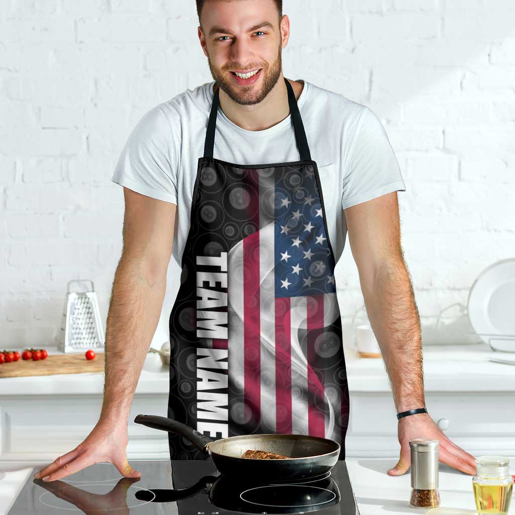 American Flag Bowling Ball and Pins Graphic Apron with Black Patterned Background and Custom Team Name Design - Wonder Print Shop