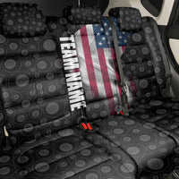 American Flag Bowling Ball and Pins Graphic Back Car Seat Cover with Black Patterned Background and Custom Team Name Design - Wonder Print Shop