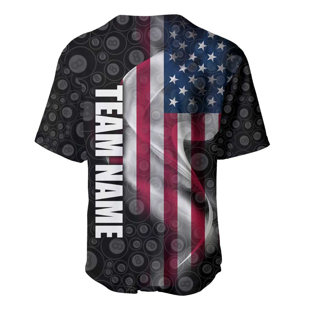 American Flag Bowling Ball and Pins Graphic Baseball Jersey with Black Patterned Background and Custom Team Name Design - Wonder Print Shop
