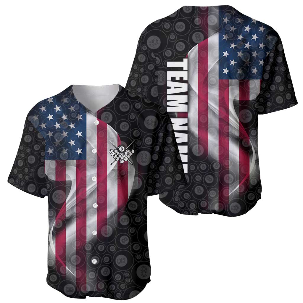 American Flag Bowling Ball and Pins Graphic Baseball Jersey with Black Patterned Background and Custom Team Name Design - Wonder Print Shop