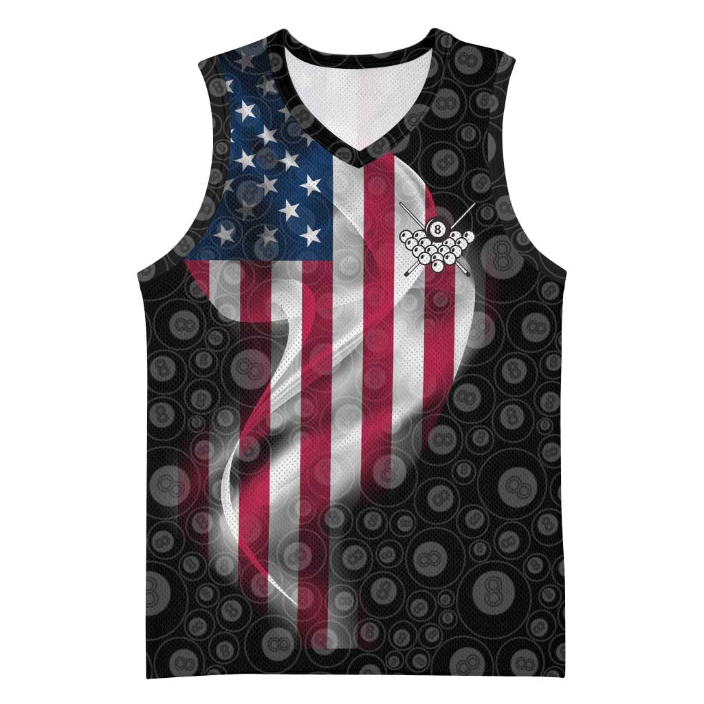 American Flag Bowling Ball and Pins Graphic Basketball Jersey with Black Patterned Background and Custom Team Name Design - Wonder Print Shop