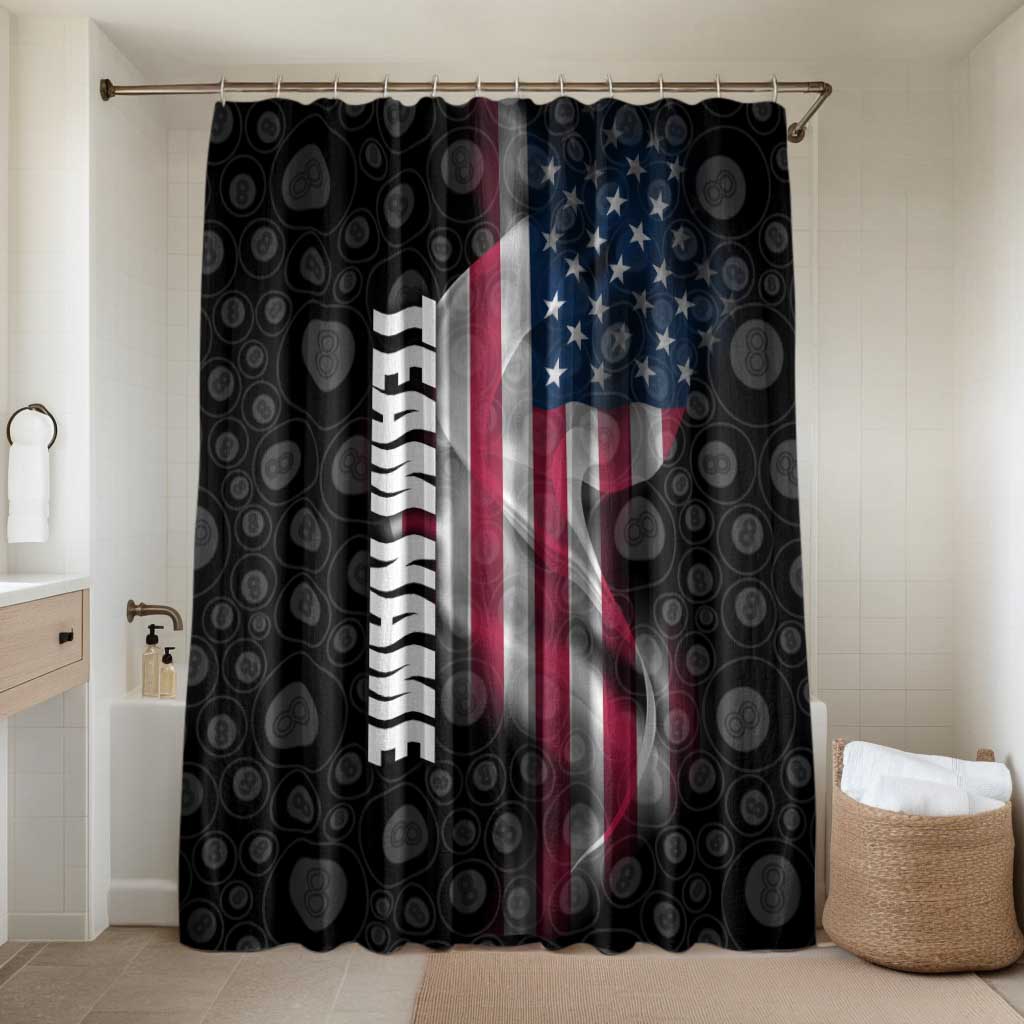 American Flag Bowling Ball and Pins Graphic Bathroom Set with Black Patterned Background and Custom Team Name Design - Wonder Print Shop