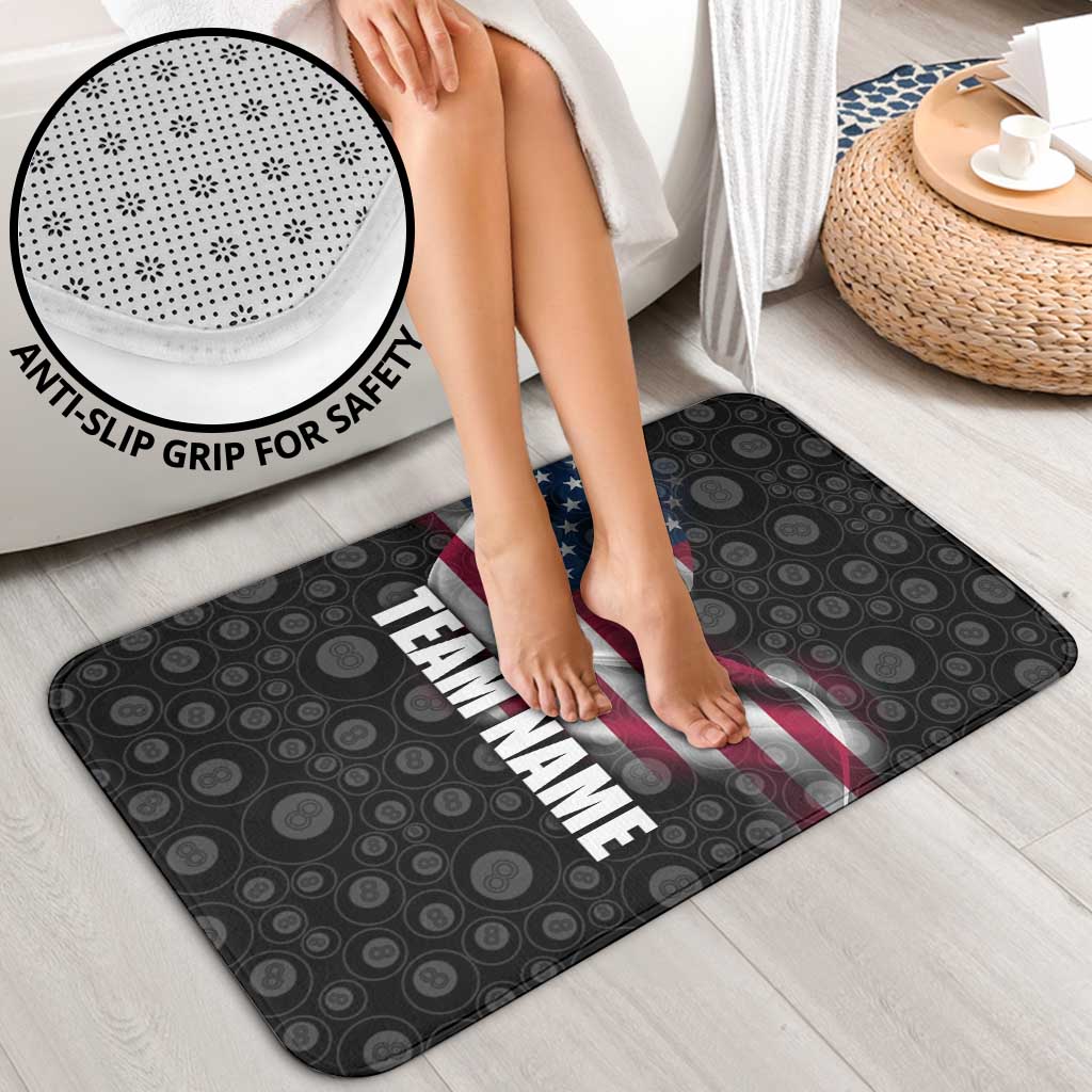 American Flag Bowling Ball and Pins Graphic Bathroom Set with Black Patterned Background and Custom Team Name Design - Wonder Print Shop