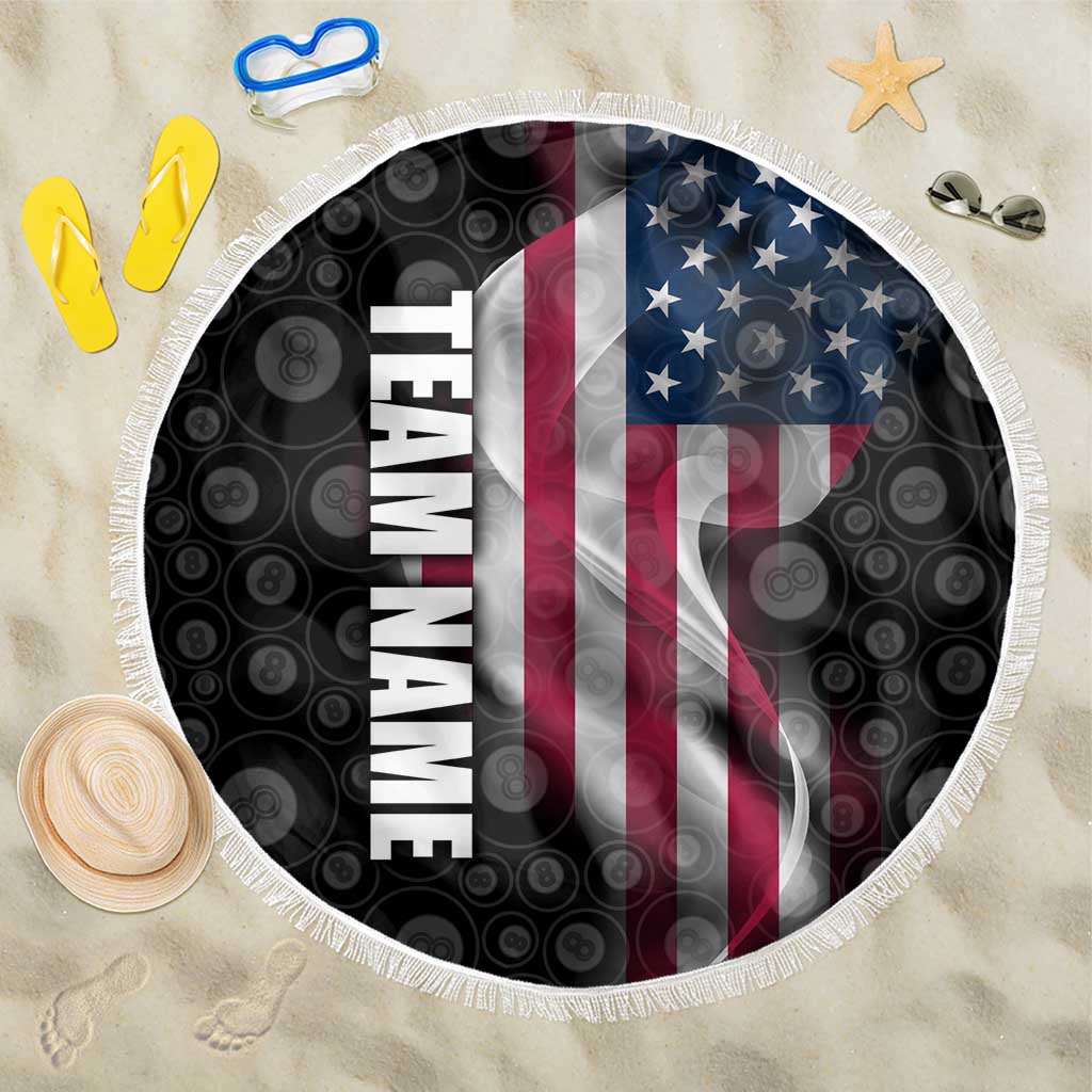 American Flag Bowling Ball and Pins Graphic Beach Blanket with Black Patterned Background and Custom Team Name Design - Wonder Print Shop