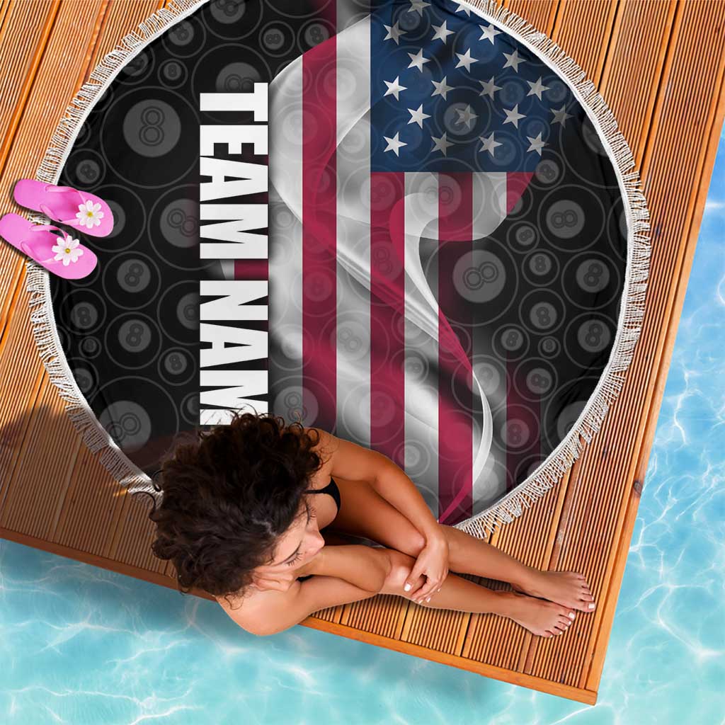 American Flag Bowling Ball and Pins Graphic Beach Blanket with Black Patterned Background and Custom Team Name Design - Wonder Print Shop