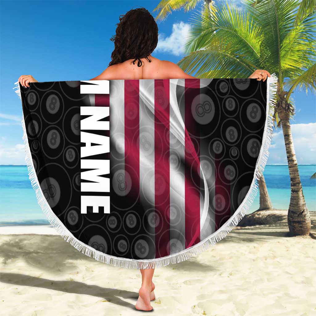 American Flag Bowling Ball and Pins Graphic Beach Blanket with Black Patterned Background and Custom Team Name Design - Wonder Print Shop