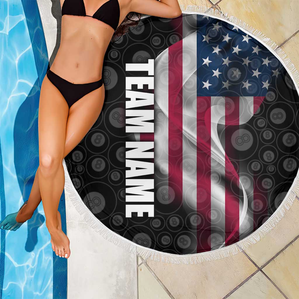American Flag Bowling Ball and Pins Graphic Beach Blanket with Black Patterned Background and Custom Team Name Design - Wonder Print Shop