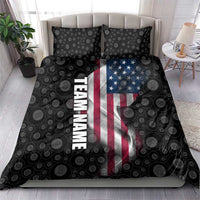 American Flag Bowling Ball and Pins Graphic Bedding Set with Black Patterned Background and Custom Team Name Design - Wonder Print Shop