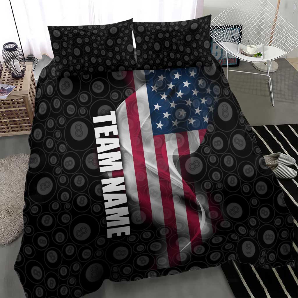 American Flag Bowling Ball and Pins Graphic Bedding Set with Black Patterned Background and Custom Team Name Design - Wonder Print Shop