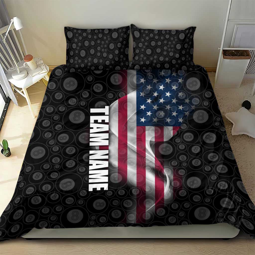 American Flag Bowling Ball and Pins Graphic Bedding Set with Black Patterned Background and Custom Team Name Design - Wonder Print Shop