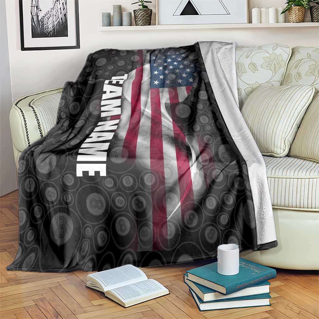 American Flag Bowling Ball and Pins Graphic Blanket with Black Patterned Background and Custom Team Name Design - Wonder Print Shop