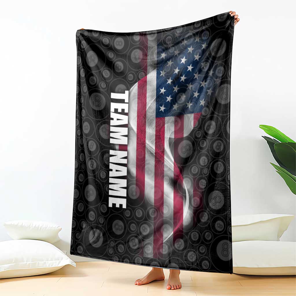 American Flag Bowling Ball and Pins Graphic Blanket with Black Patterned Background and Custom Team Name Design - Wonder Print Shop