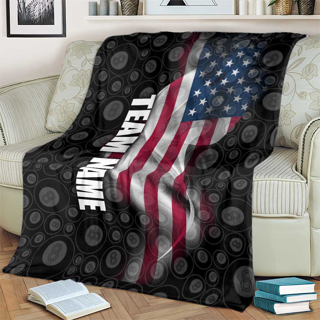 American Flag Bowling Ball and Pins Graphic Blanket with Black Patterned Background and Custom Team Name Design - Wonder Print Shop