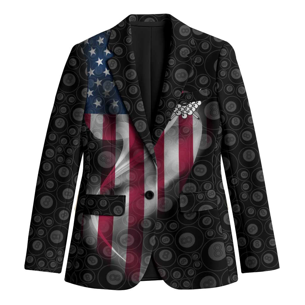 American Flag Bowling Ball and Pins Graphic Blazer with Black Patterned Background and Custom Team Name Design - Wonder Print Shop