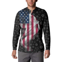American Flag Bowling Ball and Pins Graphic Button Sweatshirt with Black Patterned Background and Custom Team Name Design - Wonder Print Shop