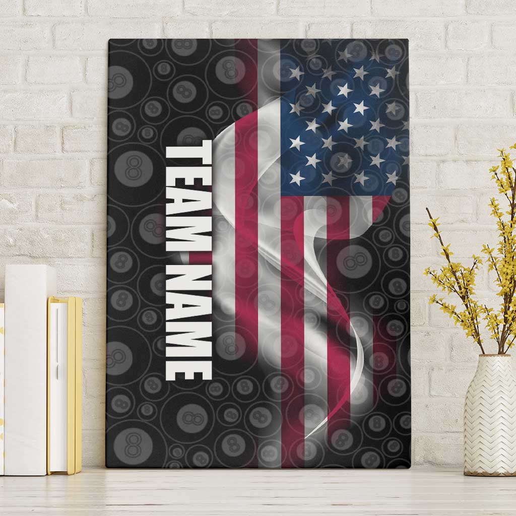 American Flag Bowling Ball and Pins Graphic Canvas Wall Art with Black Patterned Background and Custom Team Name Design - Wonder Print Shop