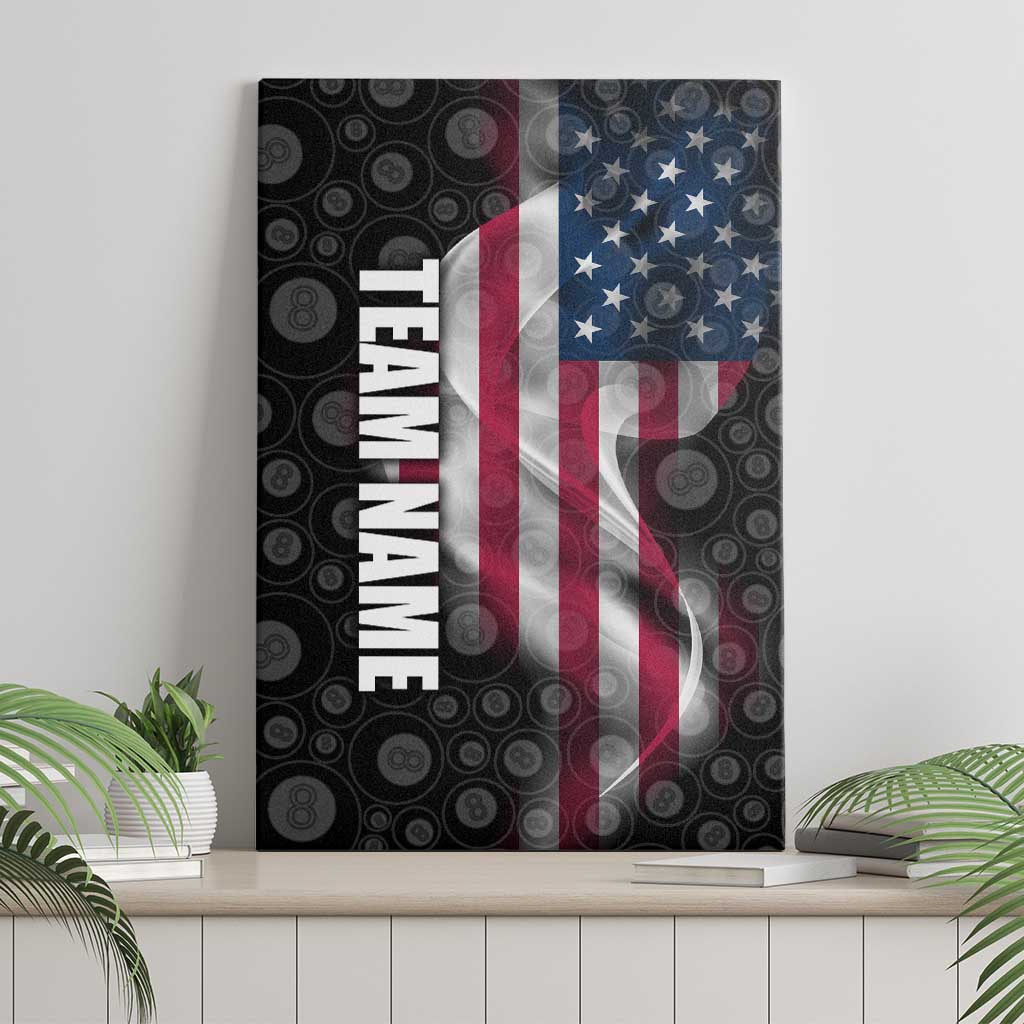 American Flag Bowling Ball and Pins Graphic Canvas Wall Art with Black Patterned Background and Custom Team Name Design - Wonder Print Shop