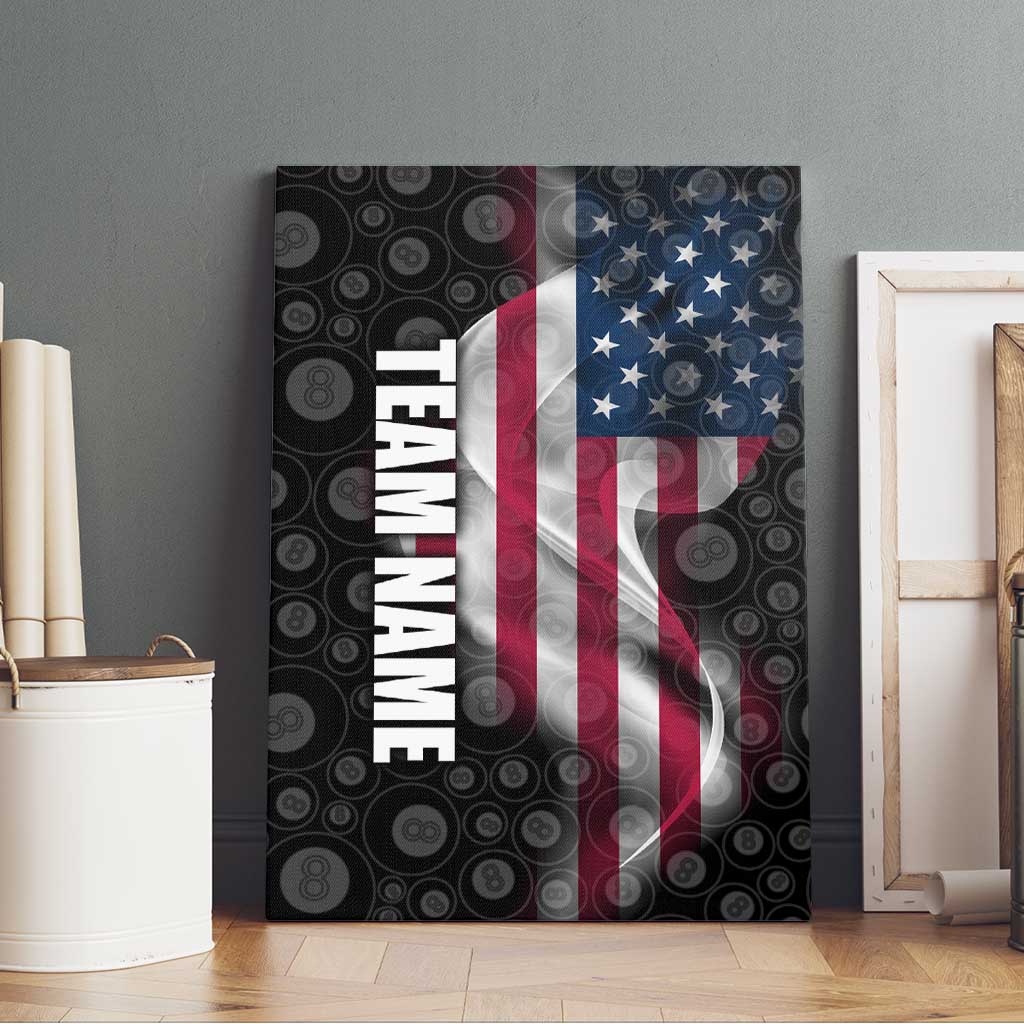 American Flag Bowling Ball and Pins Graphic Canvas Wall Art with Black Patterned Background and Custom Team Name Design - Wonder Print Shop
