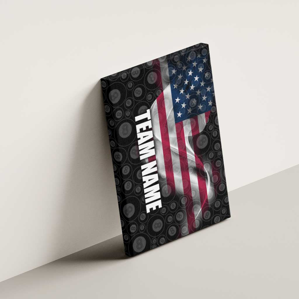 American Flag Bowling Ball and Pins Graphic Canvas Wall Art with Black Patterned Background and Custom Team Name Design - Wonder Print Shop