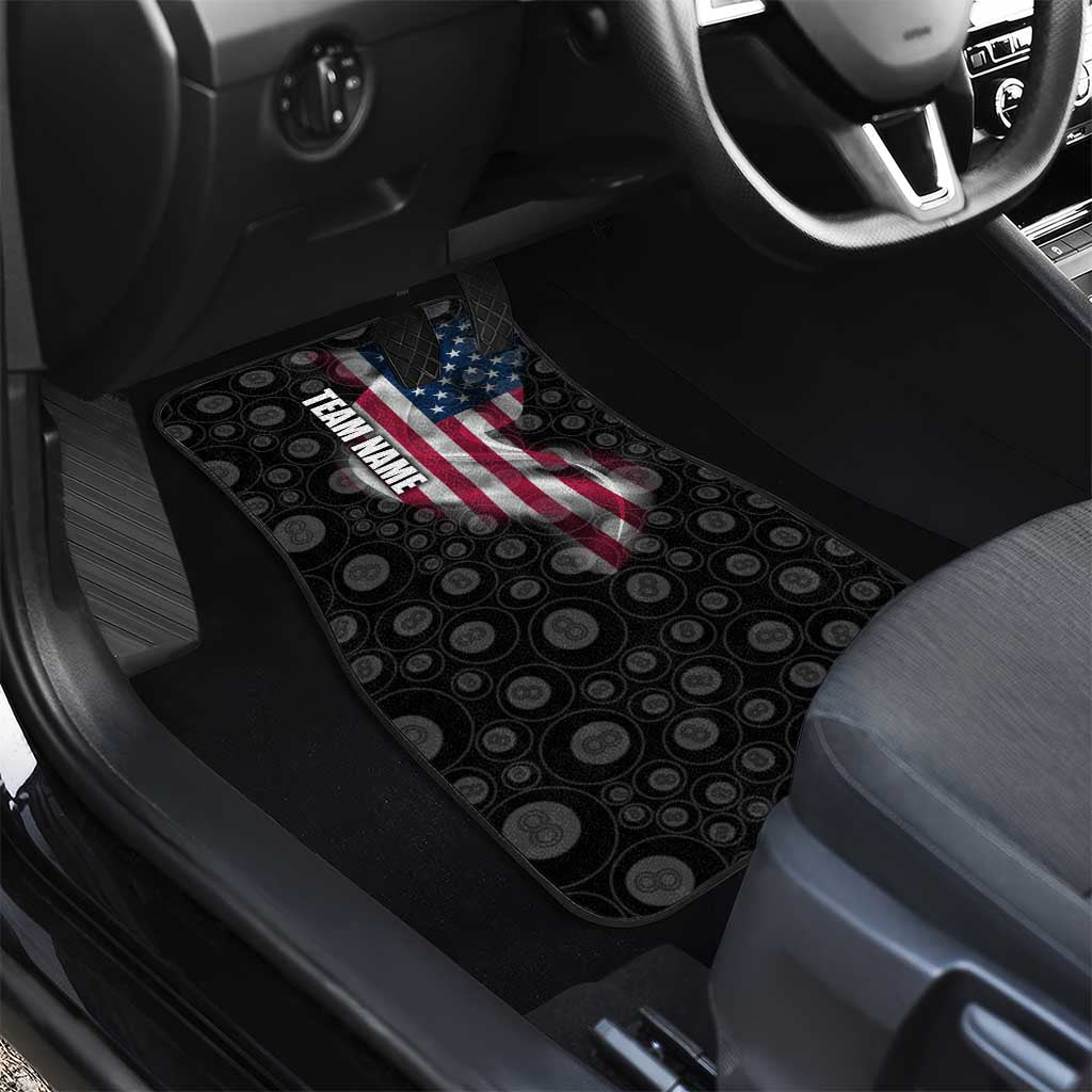 American Flag Bowling Ball and Pins Graphic Car Mats with Black Patterned Background and Custom Team Name Design - Wonder Print Shop