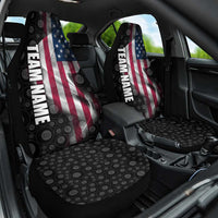 American Flag Bowling Ball and Pins Graphic Car Seat Cover with Black Patterned Background and Custom Team Name Design - Wonder Print Shop